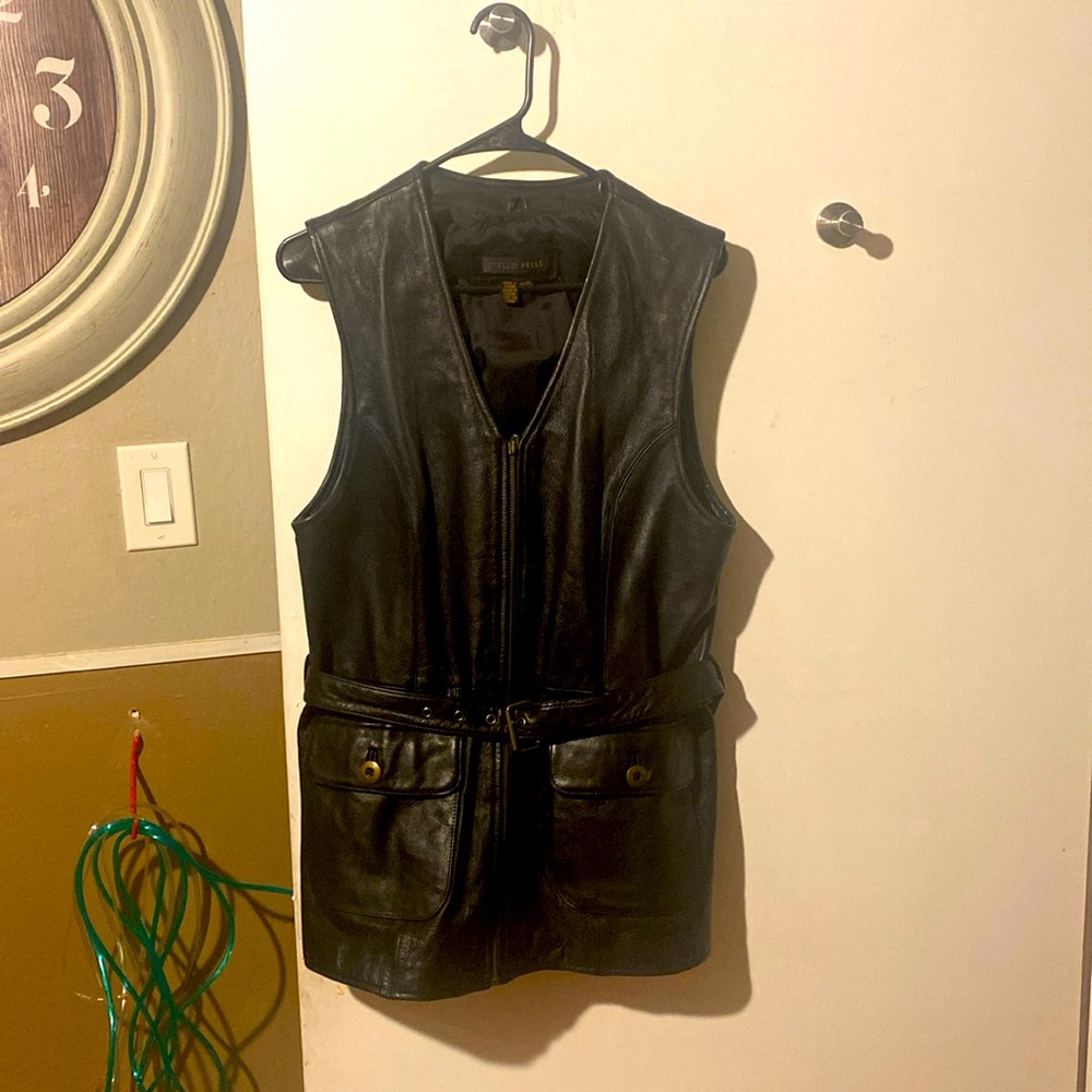 Black leather zip up vest